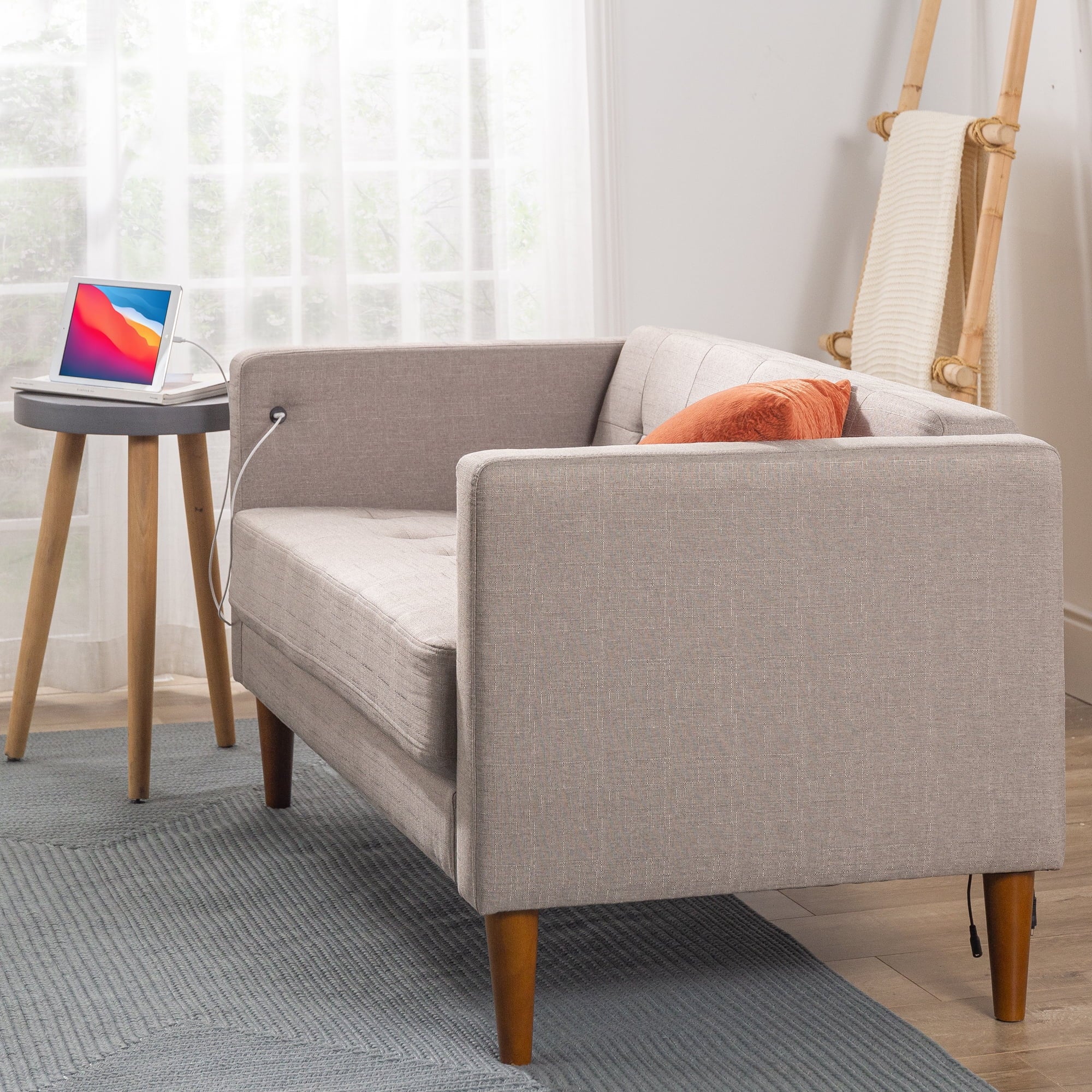 Oatmeal 2 Seat Loveseat with USB Ports E4856