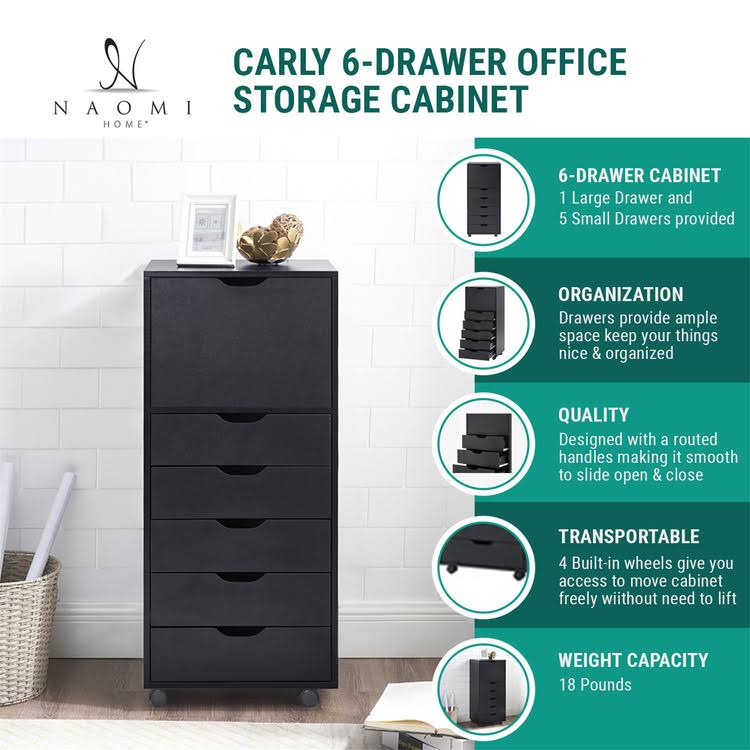 6-Drawer Black Office Storage Cabinet U16714