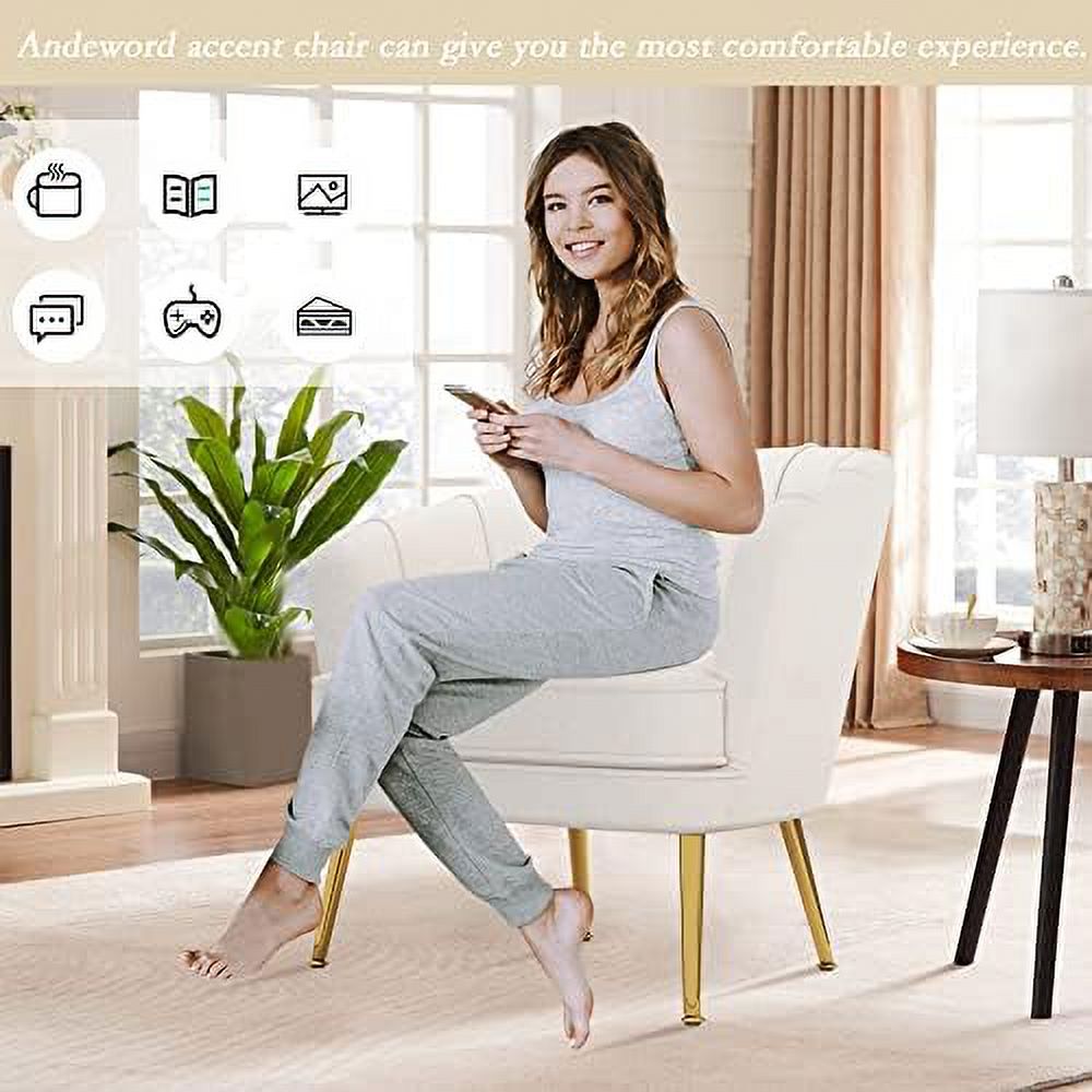 Velvet Accent Chair with Ottoman, Golden Metal Legs N42780