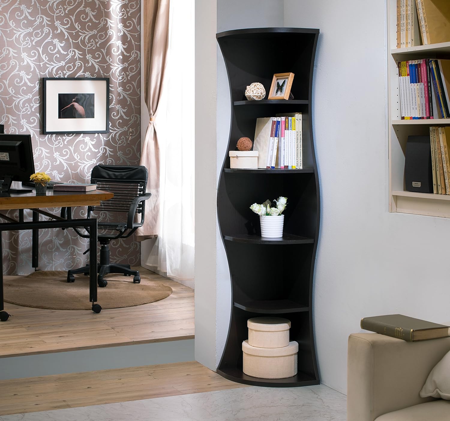 Walnut Wooden Corner Bookcase G16445