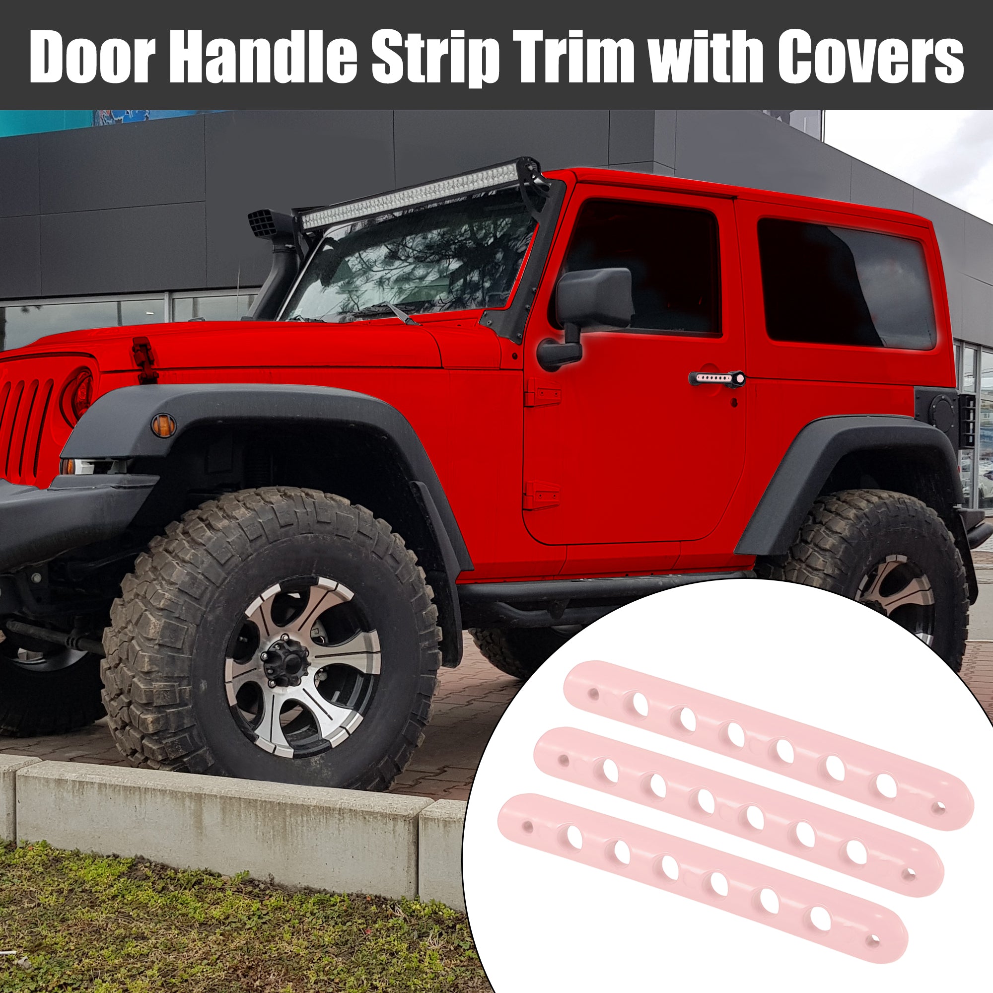 Pink Exterior Door Handle Decoration Strip Trim with Push Button Cover for Jeep Wrangler 2 Door 2007-2018 M51920