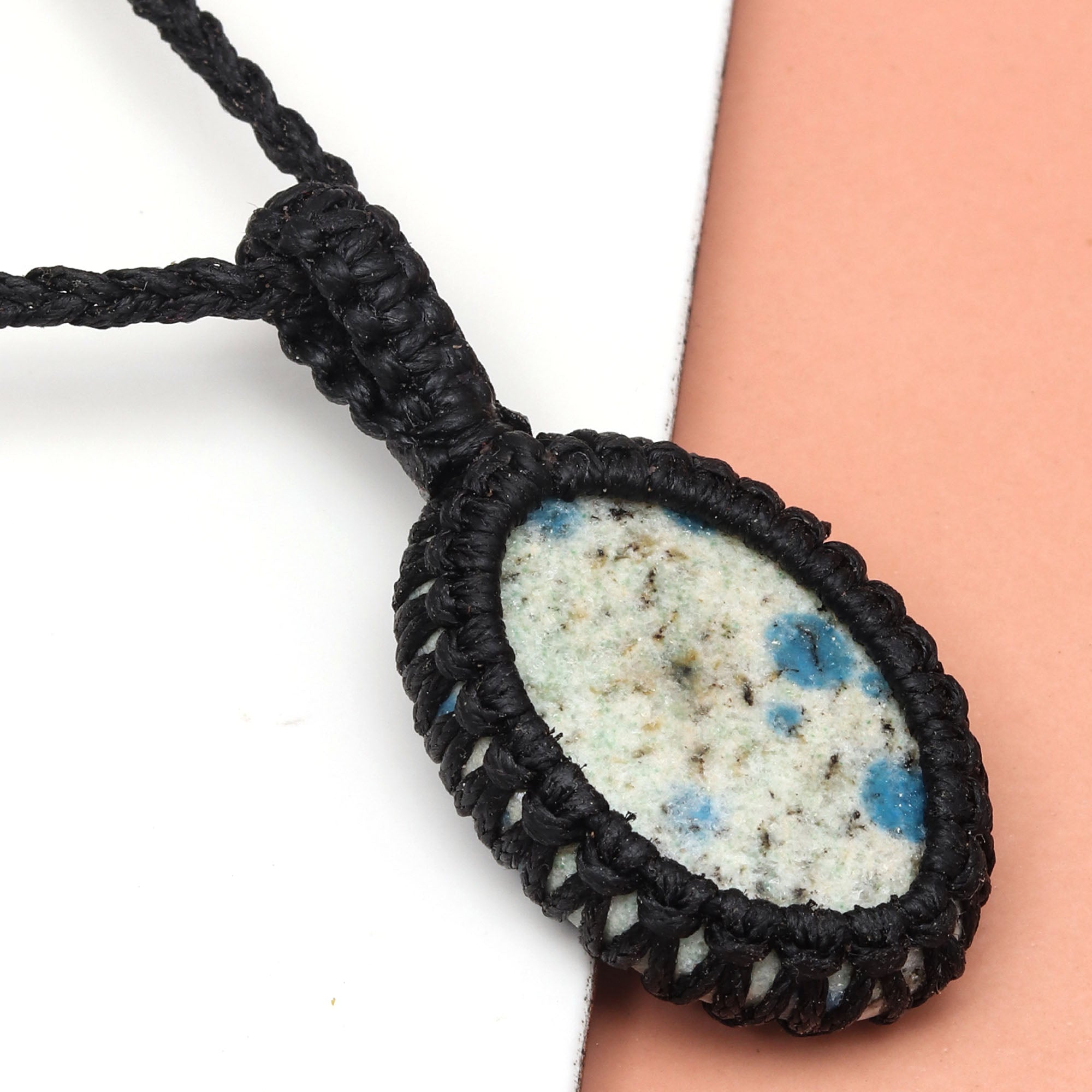 Jasper Gemstone Macrame Pendant Necklace 20-32 in D9478
