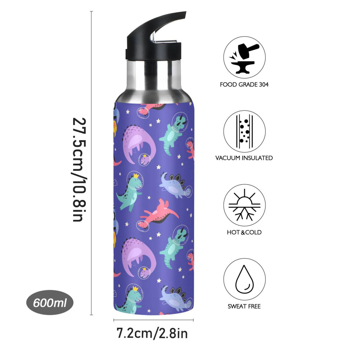 Stainless Steel Insulated Thermos Vacuum Flask Water Bottle with Straw Lid K815