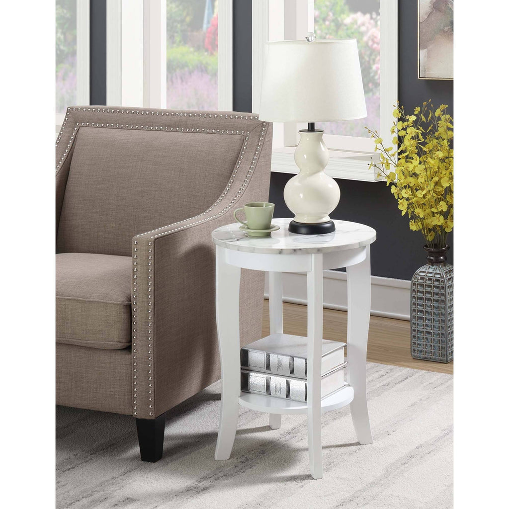 White Faux Marble Round End Table T65586