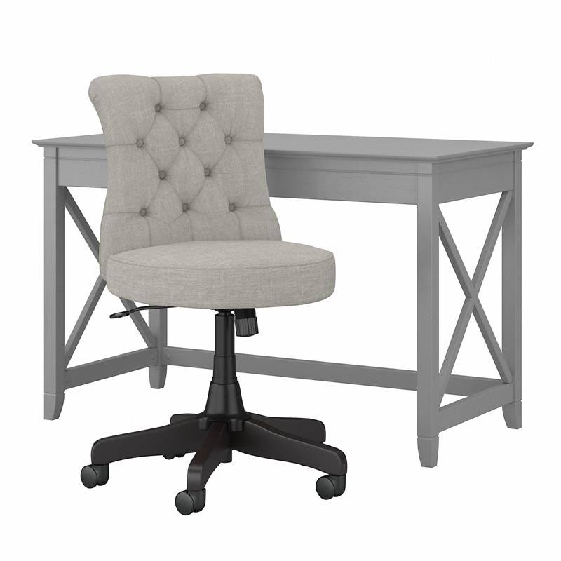 48W Writing Desk with Mid Back Tufted Office Chair in Cape Cod Gray O721951